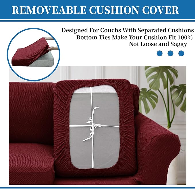 XINEAGE 2026 New 3 Pieces Couch Covers for 2 Extra Large Cushion Sofa Super Stretch Sofa Cover for 2 Large Seat Universal Loveseat Slip Cover for Living Room (Wine Red), 71"-91"(2 Cushions)