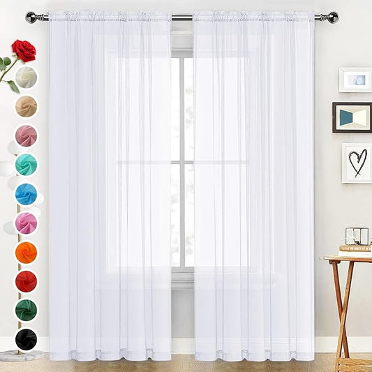 SpaceDresser Sheer Window Treatment Rod Pocket Curtain Panels for Kitchen Bedroom Living Room Drapes Sunlight Filtering Privacy Semi Home Decor Assorted Colors Sizes (Optical White, 52 W x 108 L)