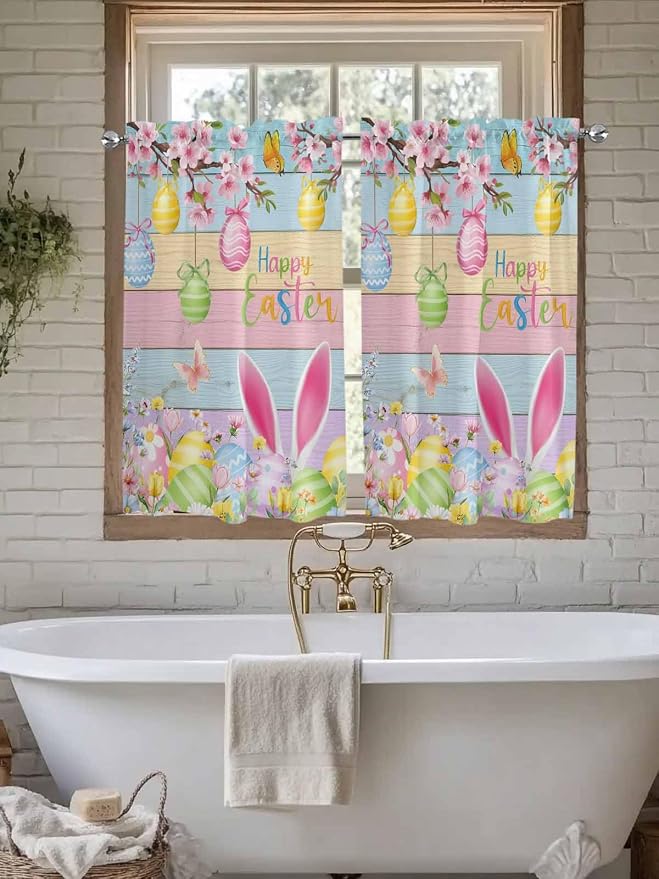 Colorful Easter Kitchen Curtains 45 Inches length, Spring Watercolor Bunny Egg - Image 7