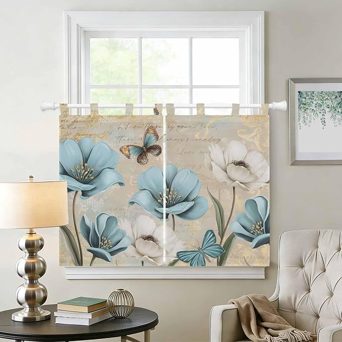 Spring Flowers Bedroom Curtains 63 Inch Length, Window Curtains Tab Top - Image 2