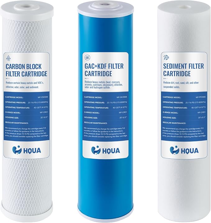 3-stage Replacement Filter Cartridges Set, GAC KDF, Carbon Block, Fit by HQUA