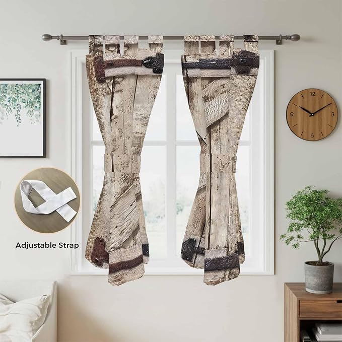 Farmhouse Wood Grain Bathroom Curtains 63 Inch Length, Window Curtains Tab Top - Image 5