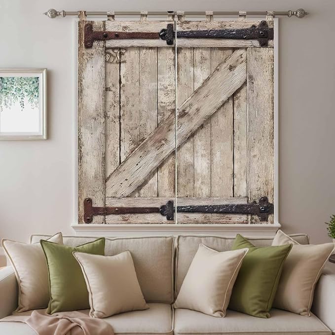 Farmhouse Wood Grain Bathroom Curtains 63 Inch Length, Window Curtains Tab Top - Image 9