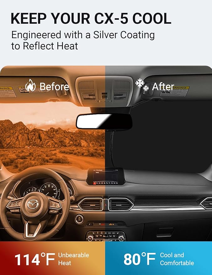 Proadsy 2026 Upgrade Windshield Sun Shade Custom Fit Mazda CX5 CX-5 2017-2025 - Image 3
