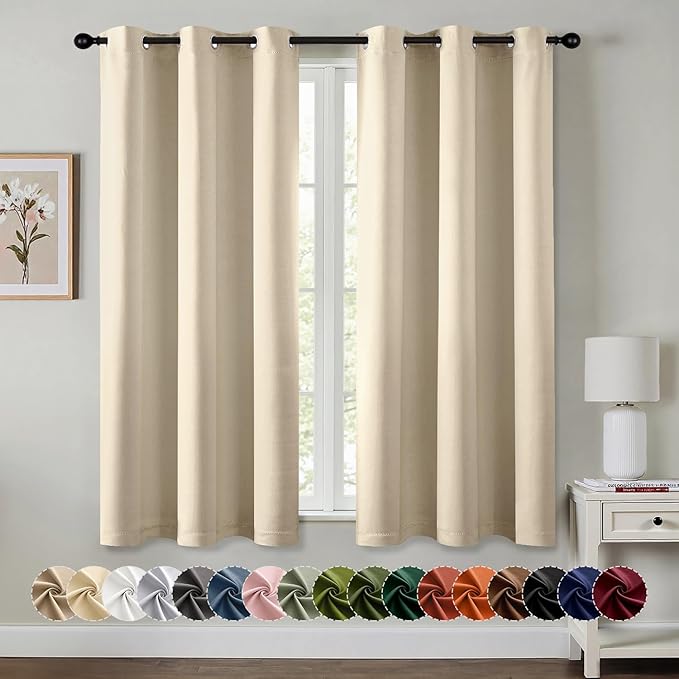 MIULEE Cream Beige Blackout Curtains - Thermal Insulated Bedroom Curtains Room Darkening Drapes for Living Room Kitchen Grommet Top Light Blocking Window Treatment, 40 x 45 Inches Long, 2 Panels