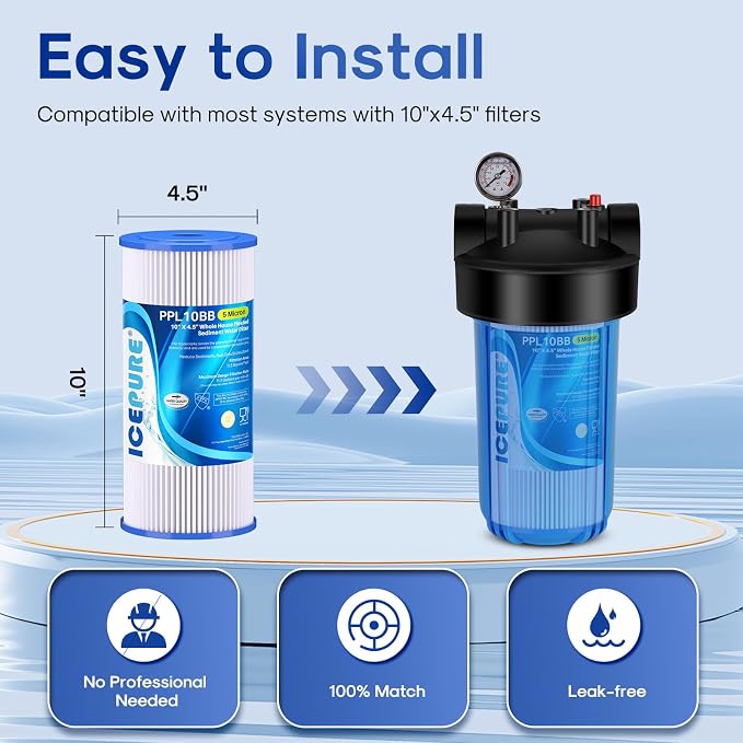 ICEPURE 5 Micron 10" x 4.5" Whole House Sediment Pleated Water Filter - Image 7