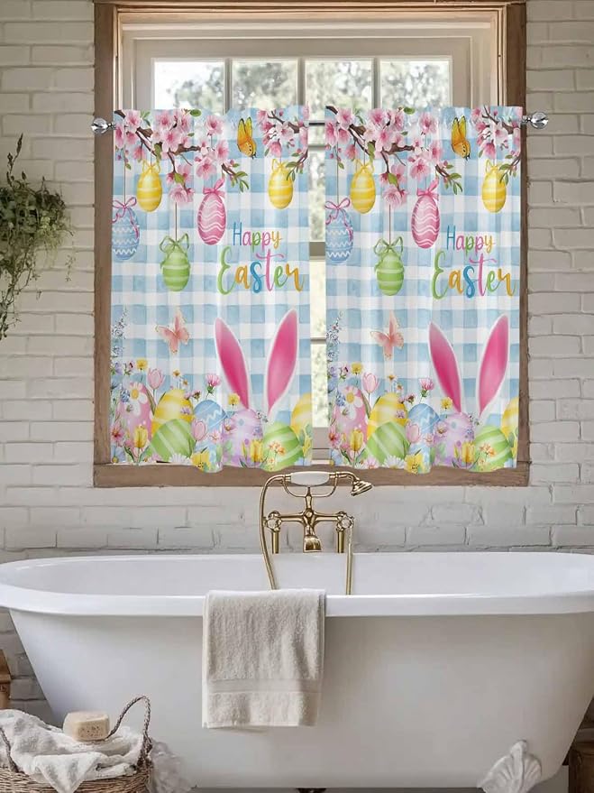 Happy Easter Kitchen Curtains 45 Inches length, Spring Watercolor Bunny Eggs - Image 7