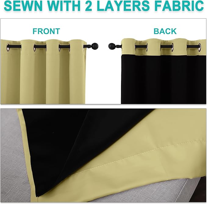 NICETOWN Paler Yellow Full Shade Curtain Panels, Pair of Energy Smart & Noise Blocking Out Blackout Drapes for Dining Room Window, Thermal Insulated Guest Room Lined Window Dressing, 70 x 84 inch
