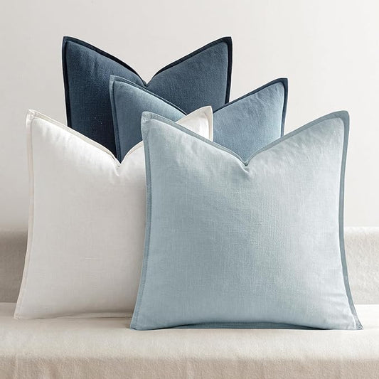 MIULEE Blue Pillow Covers Pack of 4 Decorative Natural Solid Throw Pillow Covers Soft Accent Boho Farmhouse Couch Pillowcases Modern Spring Home Decors for Living Room Bed Sofa 18x18 Inch