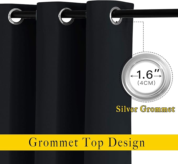NICETOWN Black Out Kitchen Window Curtains Over Sink, Grommet Blackout Window Treatments Thermal Drapes for Cafe/Basement, 2 Panels, W52 x L36
