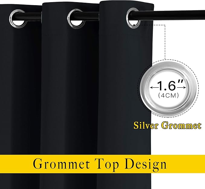 NICETOWN Black Doorway Curtains 80 inch Length 2 Panels Set - Grommet Thermal Insulated Blackout Window Treatments Sound Blocking Drapes for Living Room/Bedroom, W40 x L80