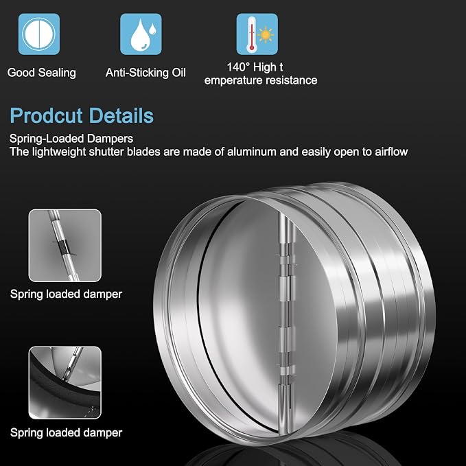 Hon&Guan 6 Inch Backdraft Damper, One-Way Airflow Duct Damper 6 Inch Ducting - Image 4
