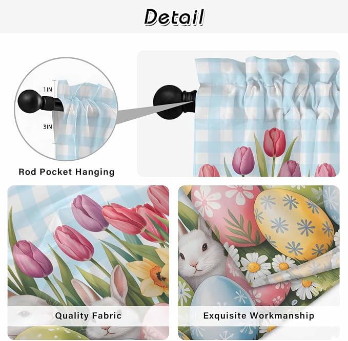 Easter Kitchen Tier Curtains 24 Inch Long 2 Panel Set, Rod Pocket Cafe Small - Image 9