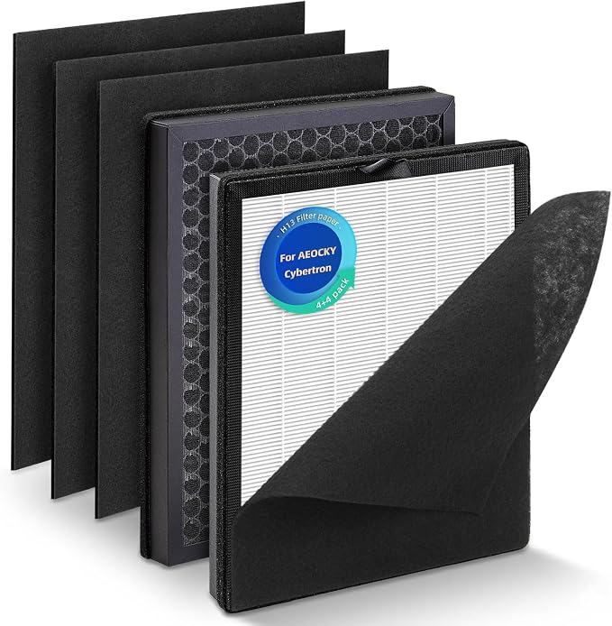 8 Pack Replacement Filter Set for AEOCKY & Cybertron Air Purifiers, Premium H13 by FltcoreFilters