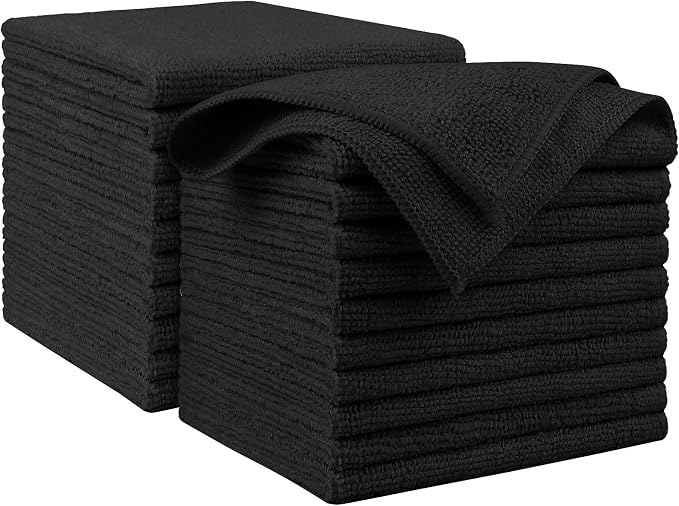 AIDEA Microfiber Cleaning Cloth Black 20PK, Microfiber Towels by AIDEAHOME
