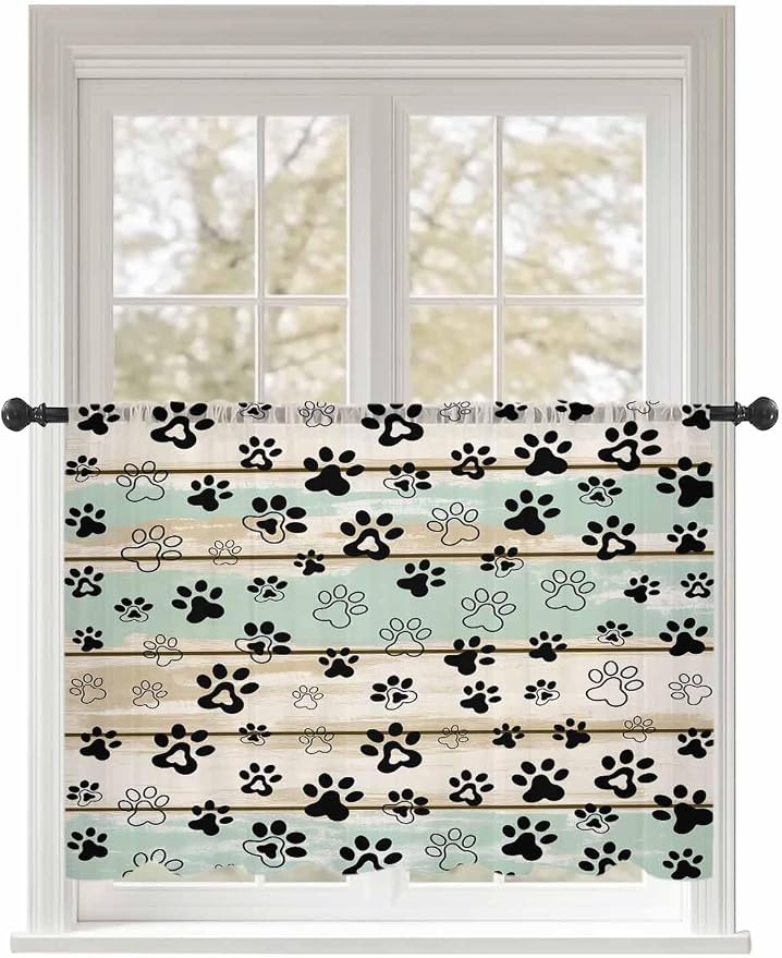 Sheer Curtains 45 Inch Length, Sage Green Beige Farmhouse Semi Sheer Curtains by Unknown