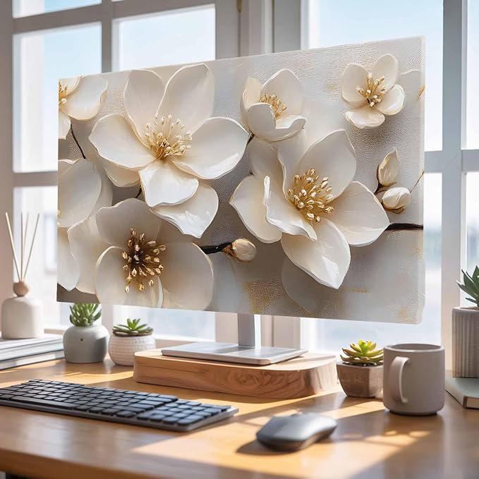 Spring Flower White Tulip Indoor TV Cover, Elastic TV Screen Protector - Image 4