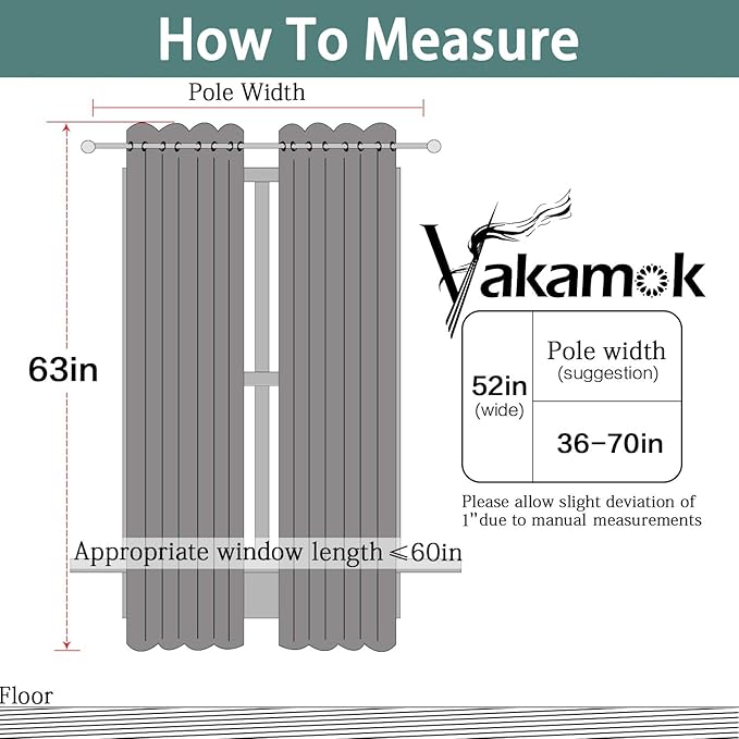 Yakamok Blackout Curtains Room Darkening Thermal Insulated with Grommet Window Curtain for Bedroom, 52 x 63 inch,Sage Green, 2 Panels