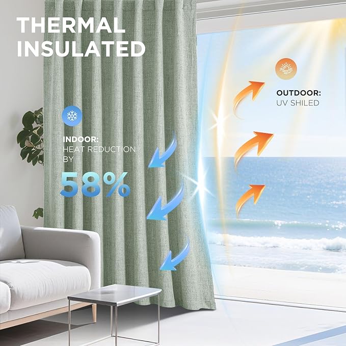 Joydeco Blackout Curtains for Bedroom - 100% Light Blocking 2 Panels Sage Green Drapes 37" W x 72" L, Thermal Insulated Room Darkening Curtains, Linen Textured for Living Room, Rod Pocket & Back Tabs