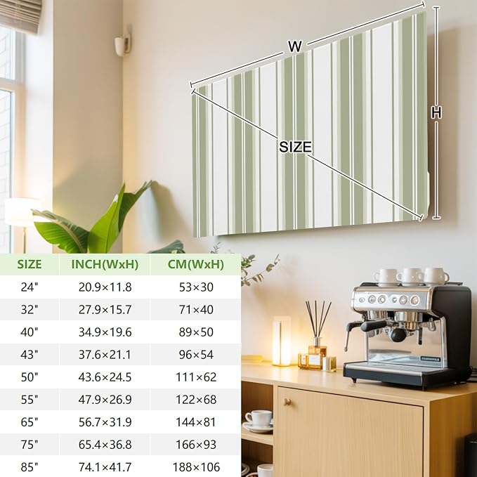 Vertical Green Stripes Indoor TV Cover, Elastic TV Screen Protector Minimalist - Image 3