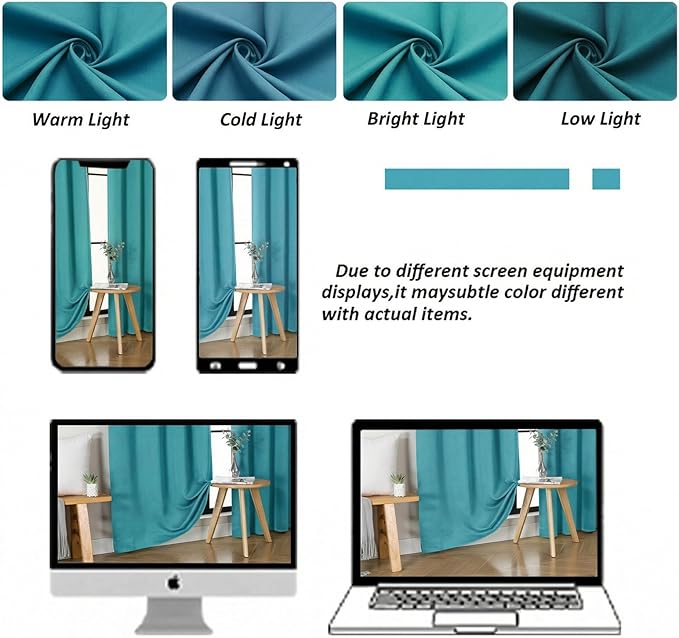 Simplebrand Ava Teal Short Blackout Curtains for Bedroom 45 Inches Long 2 Panels Set, Solid Thermal Insulated, Energy Saving Window Treatment Curtains Blackout Drapes, W40 x L45 Inch