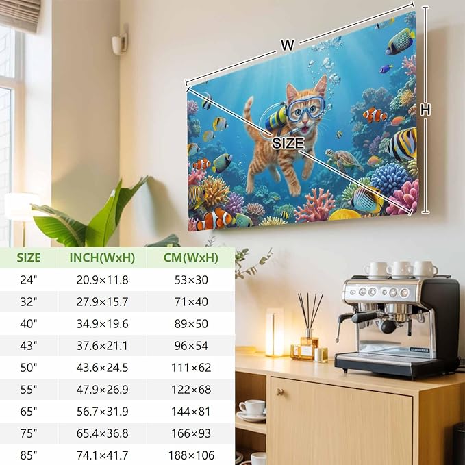 Ocean Diving Cat Coral Fish Indoor TV Cover, Elastic TV Screen Protector Funny - Image 3