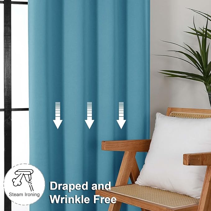 Simplebrand Ava Turquoise Blackout Curtains for Bedroom 84 Inch Length 2 Panels Set, Solid Thermal Insulated Privacy Nursery Window Treatment Curtains Blackout Drapes, W40 x L84 Inch, Turquoise
