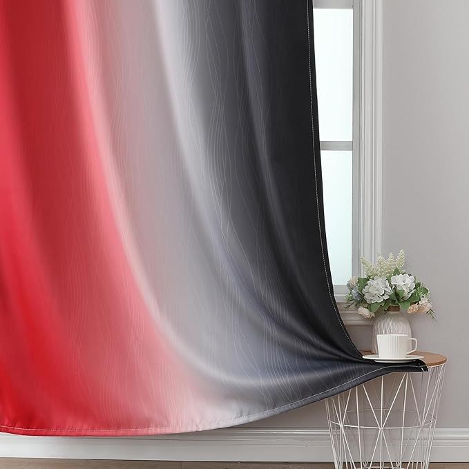 Estelar Textiler Ombre Red and Black Curtains 72 Inch Length 2 panels, Complete Blackout Curtains for Bedroom, Full Room Darkening Grommet Thermal Insulated Gradient Drapes for Living Room, 42x72 Inch