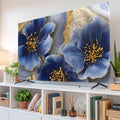 Watercolor Blue Flower Abstract Gold Indoor TV Cover, Elastic TV Screen by Unknown