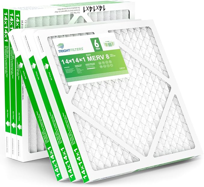 14x14x1 Air Filter 6 Pack, Durable MERV 8 Pleated Home HVAC AC Furnace Filters by TrightFilters