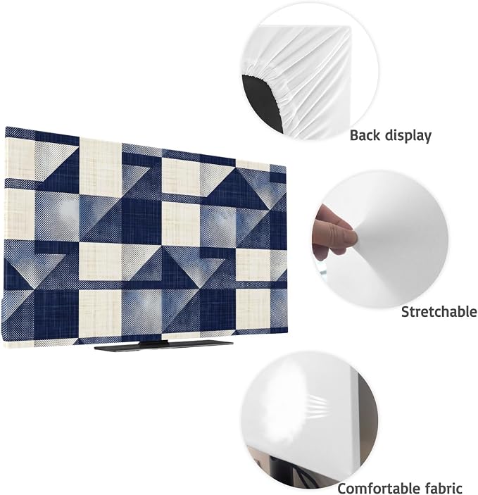 Navy Blue Block Abstract Geometric Indoor TV Cover, Elastic TV Screen Protector - Image 7