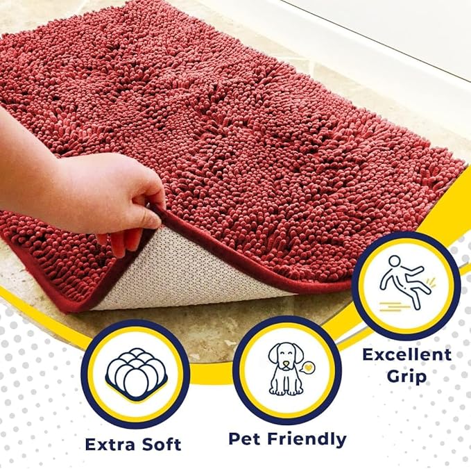 Muddy Mat® | Super Absorbent Door Mat Indoor, Microfiber Quick Dry Chenille Entryway Rug, Non-Slip Front Door Mat, Indoor Mats for Entryway, Machine Washable Pet Rug, Red 35"x24"