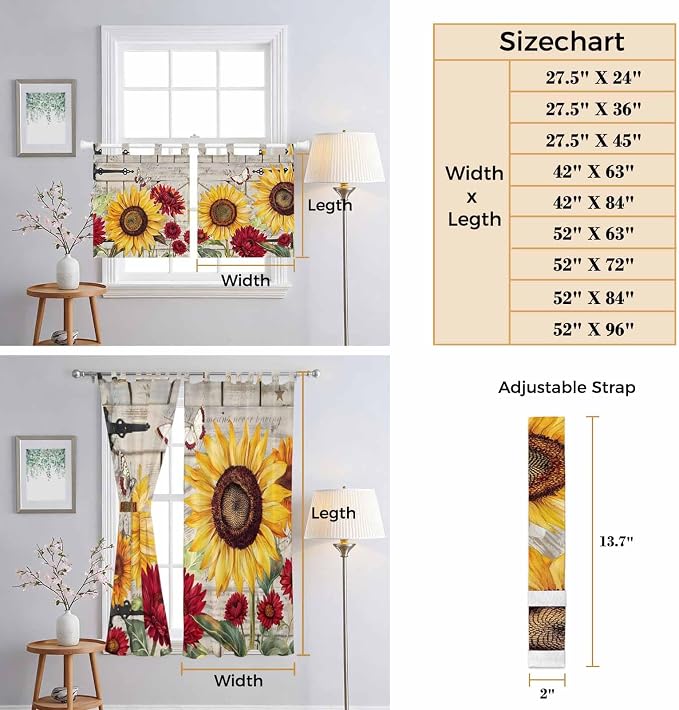 Red Yellow Sunflowers Kitchen Curtains 45 Inch Length, Short Cafe Window - Image 8