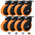 5" Swivel Plate Casters Set of 8 Heavy Duty 1400 lbs | Orange PU, Non-Marking by ASHGOOB