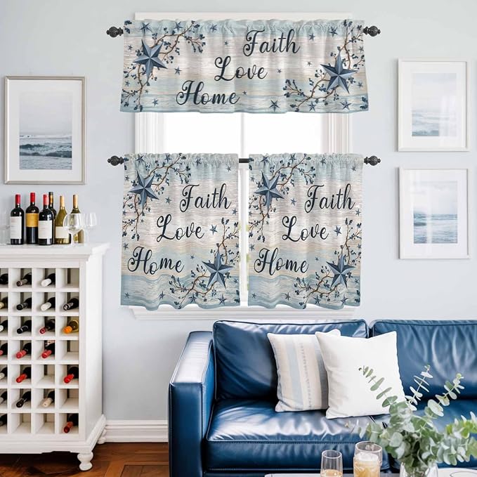 Vintage Farmhouse Kitchen Curtains Set 3 Piece - Image 2