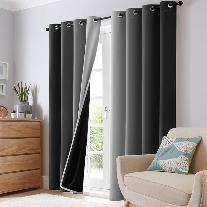 SimpleHome Ombre 100% Blackout Curtains for Bedroom, Full Light Blocking Black and Greyish White Curtains, Thermal Insulated Grommet Window Drapes for Living Room,2 Panels, 52x90 inches Length