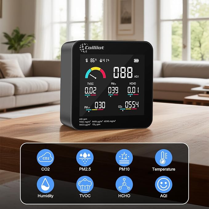 Air Quality Monitor Indoor – CO2 Detector, VOC Meter and AQI Tester Tracks TVOC - Image 2