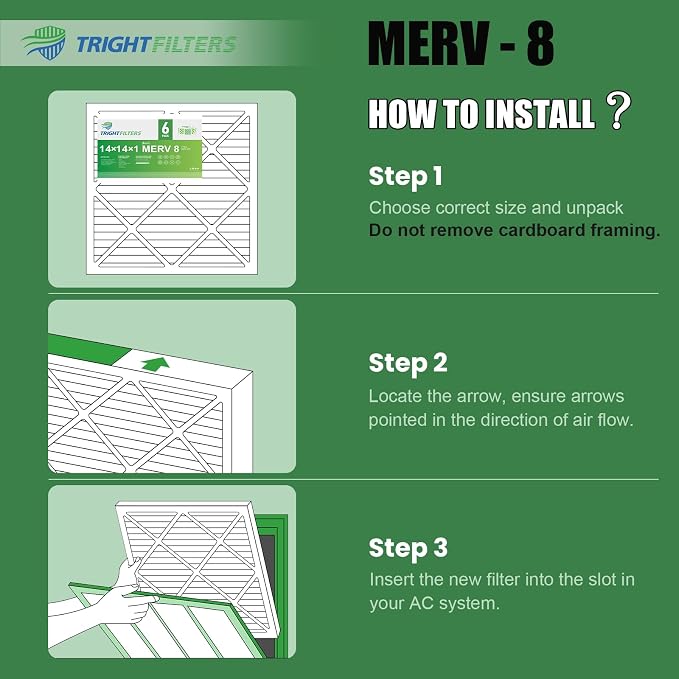 14x14x1 Air Filter 6 Pack, Durable MERV 8 Pleated Home HVAC AC Furnace Filters - Image 6