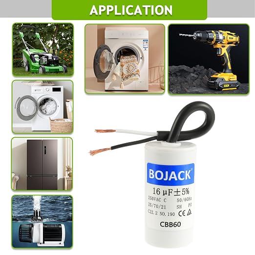 BOJACK Run Capacitor 16 uF 250V AC 16 MFD CBB60 2 Wire 50/60Hz Cylinder Motor - Image 6