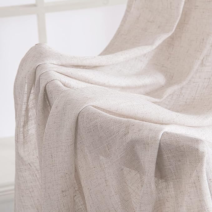 MIULEE White Linen Curtains 72 Inch Length for Bedroom Living Room, Soft Thick Linen Textured Window Drapes Semi Sheer Light Filtering Rod Pocket Back Tab Burlap Look Farmhouse Decor, 2 Panels