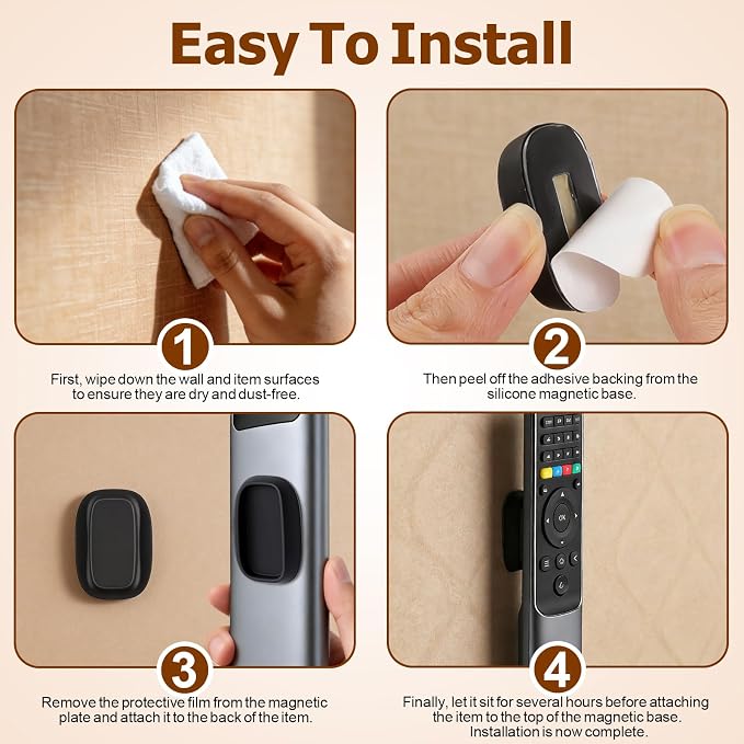 Ninsula 4 Pack Magnetic Remote Control Holder Wall Mount, No Drill - Image 3