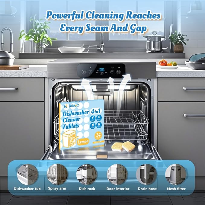 Dishwasher Cleaner Tablets Deodorizer Pods-24 Pack Deep Cleaning Dish Washer - Image 3