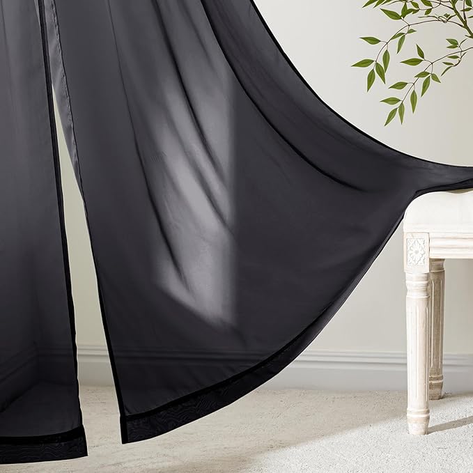 MIULEE Short Sheer Curtains 54 Inches Long, 4 Panels Set, Light Filtering Rod Pocket Curtains for Kitchen/Bathroom Small Windows, 42W x 54 Inches, Black