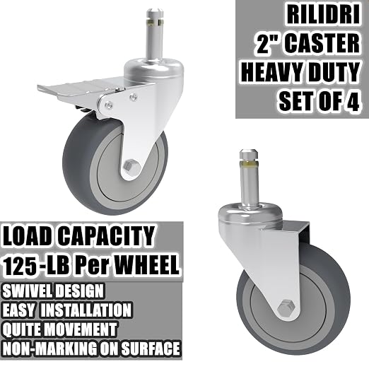 2-Inch Swivel Stem Caster, 7/16-Inch Diameter Grip Ring Stem Rubber Wheel - Image 6