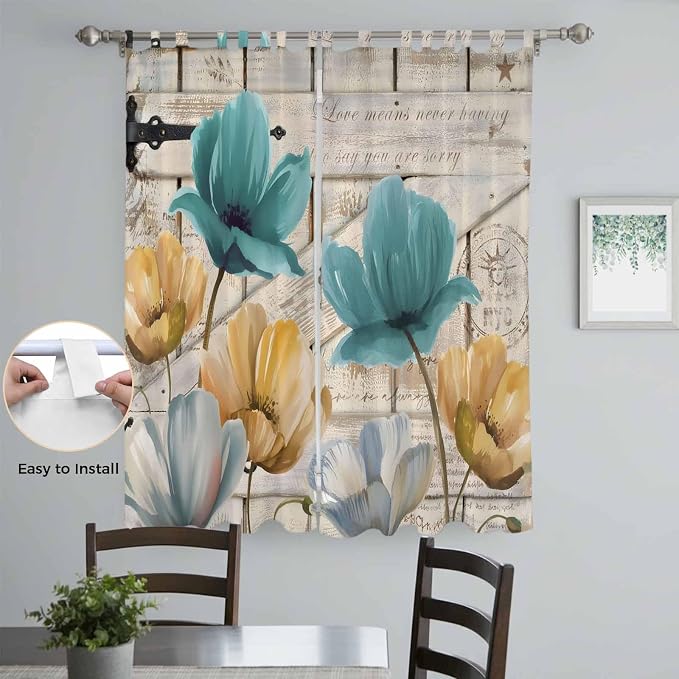 Watercolor Flowers Living Room Curtains 96 Inch Length, Window Curtains Tab Top - Image 4