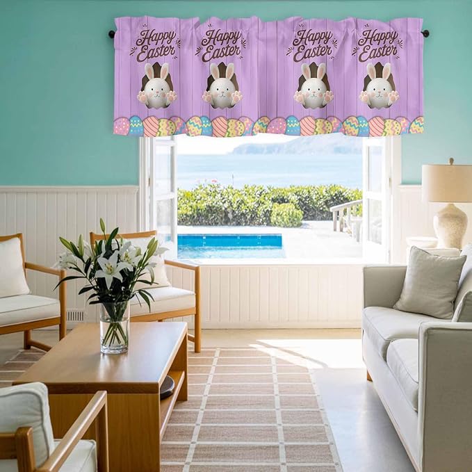Purple Easter Curtain Valances for Windows, Kitchen Valance Window Treatment - Image 8