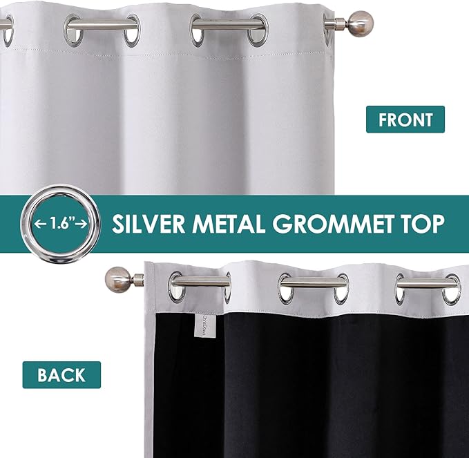 ChrisDowa 100% Blackout Curtains for Bedroom with Black Liner, 2 Thick Layers Total Blackout Thermal Insulated Grommet Long Window Curtains 2 Panels Set (Greyish White, 52 x 95 Inch)