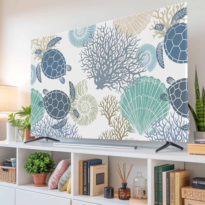 Summer Ocean Life Shell Turtle Coral Indoor TV Cover, Elastic TV Screen - Image 6