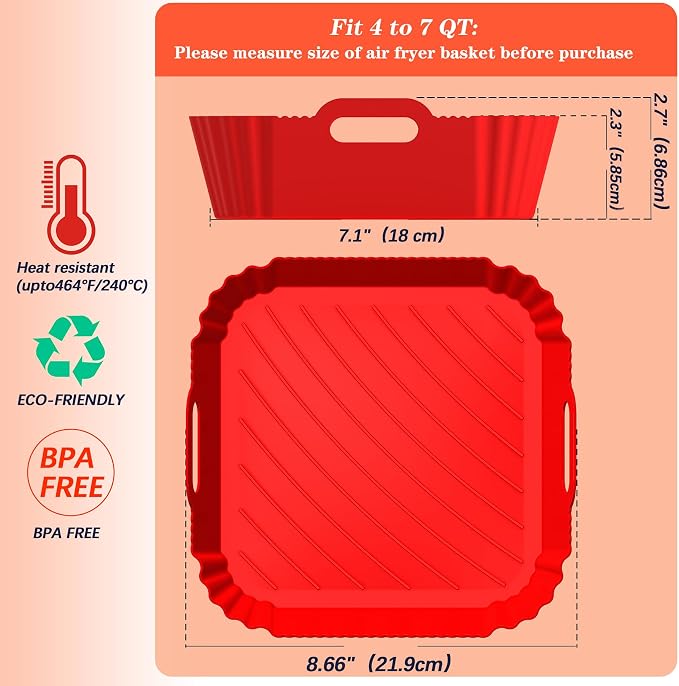 3Pcs Silicone Air Fryer Liners Reusable Square Thickened Airfryer Basket - Image 2