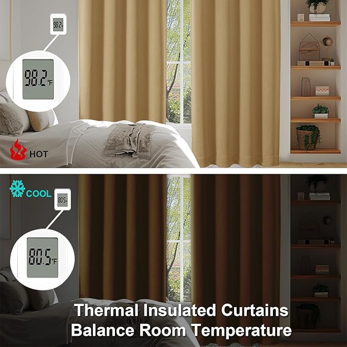 Simplebrand Ava Gold Blackout Curtains for Bedroom 84 Inch Length 2 Panels Set, Solid Thermal Insulated Privacy Living Room Window Treatment Curtains Blackout Drapes, W40 x L84 Inch, Gold